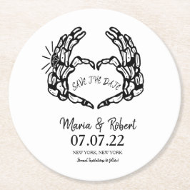 Posavasos Redondo De Papel Inv Anillos de Boda Corazón Mano de Esqueleto Negr