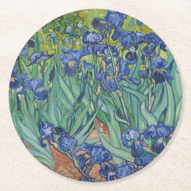 Posavasos Redondo De Papel Irises, Floral Oil Painting, Vincent Van Gogh (Anverso)