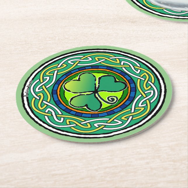 Posavasos Redondo De Papel Irish shamrock (En perspectiva)