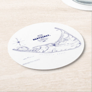 Posavasos Redondo De Papel Isla Nantucket MA Mapa Antiguo Azul Marino