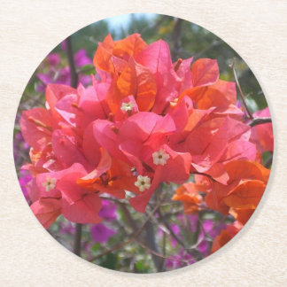 Posavasos Redondo De Papel Isla Tropical Rosa Bougainvillea Floral