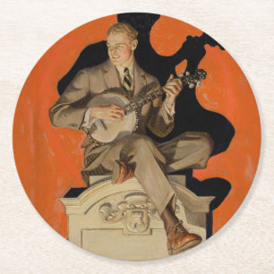 Posavasos Redondo De Papel J.C. Leyendecker Tocador de Banjo 1920 Arte Art Dé