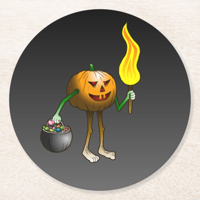 Posavasos Redondo De Papel Jack O'lantern fuera a engañar o tratar (Anverso)