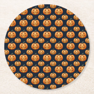 Posavasos Redondo De Papel Jack o'Lanterns en la Halloween negra