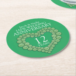 Posavasos Redondo De Papel Jade 12º aniversario boda gallos verdes de corazón