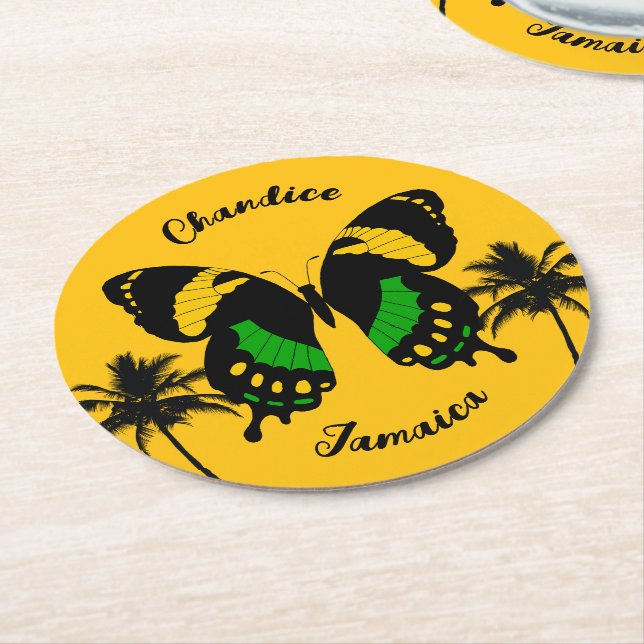 Posavasos Redondo De Papel Jamaican Swallowtail Butterfly Tropical (En perspectiva)