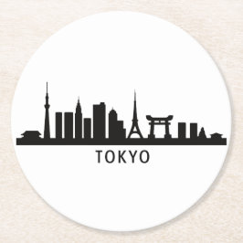 Posavasos Redondo De Papel Japan Cityscape Travel | Tokyo Skyline Silhouette