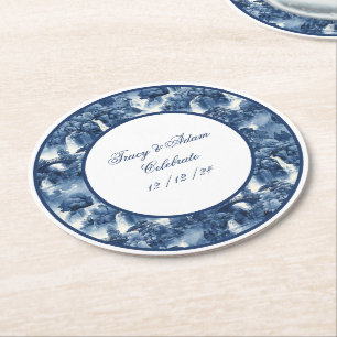 Posavasos Redondo De Papel Jardín de agua japonés en porcelana azul blanca