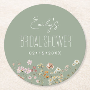 Posavasos Redondo De Papel Jardín de Bridal Shower Boho de Flores Silvestres