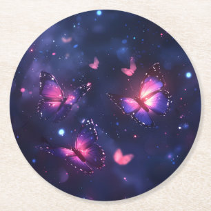 Posavasos Redondo De Papel Jardín de mariposas nocturnas celestiales