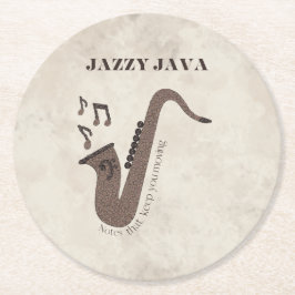 Posavasos Redondo De Papel Jazzy Java-Grãos de Café-Saxofone-