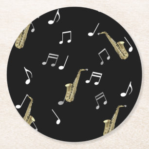 Posavasos Redondo De Papel Jazzy Saxophone & Musical Notes