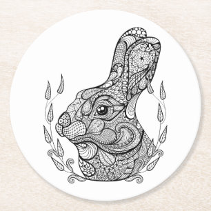 Posavasos Redondo De Papel Jefe inspirado del conejo en guirnalda