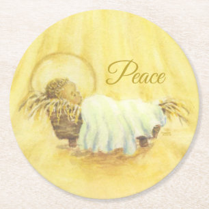 Posavasos Redondo De Papel Jesús en los Navidades de Manger y en los castores