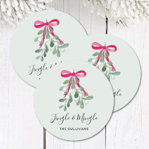 Posavasos Redondo De Papel Jingle And Mingle Muérdago Verde Navidad