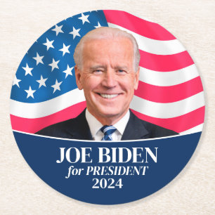 Posavasos Redondo De Papel Joe Biden Photo American Flag - Presidente 2024