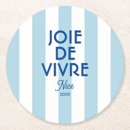 Posavasos Redondo De Papel Joie De Vivre Nice Blue Cabana Stripe French