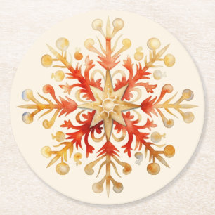 Posavasos Redondo De Papel Juego de Navidad de copo de nieve de 6