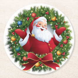 Posavasos Redondo De Papel Juego de Navidad de Papá Noel de 6 