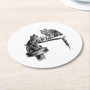 Posavasos Redondo De Papel Juegos de mesa: Dos gatos jugando un partido de aj