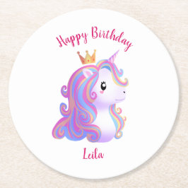 Posavasos Redondo De Papel Jueves de cumpleaños de Unicornio