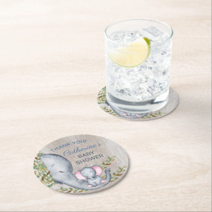 Posavasos Redondo De Papel Jungle Safari Elephant Baby Shower Gracias