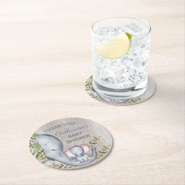 Posavasos Redondo De Papel Jungle Safari Elephant Baby Shower Gracias (In situ)