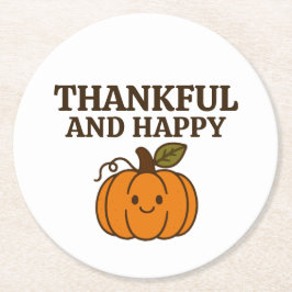 Posavasos Redondo De Papel Kawaii Calabaza de Otoño Gracias Feliz Día de Grac