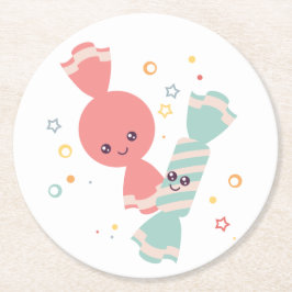 Posavasos Redondo De Papel Kawaii Sonriente escayola de papel redondo de cara