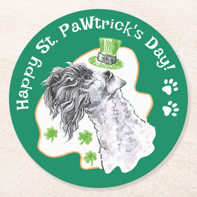 Posavasos Redondo De Papel Kerry Blue Terrier Irlandés Dog Funny St Patricks  (Anverso)