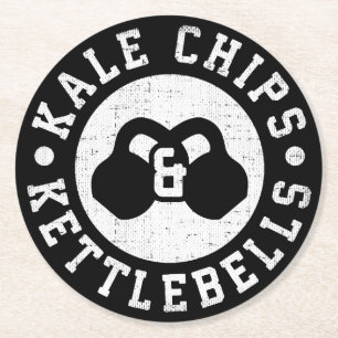 Posavasos Redondo De Papel Kettlebels y Kale Chips - Divertido entrenamiento 