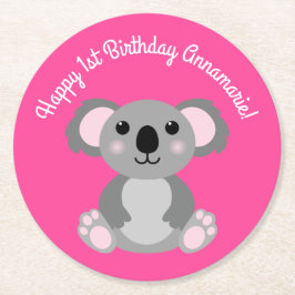Posavasos Redondo De Papel Koala Bear Cute Kid Birday Party