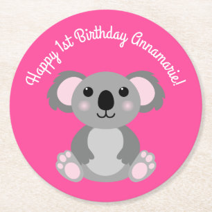 Posavasos Redondo De Papel Koala Bear Cute Kid Birday Party