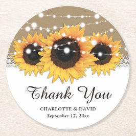 Posavasos Redondo De Papel Kraft Paper Lace String ilumina el Boda del giraso