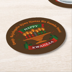 Posavasos Redondo De Papel Kwanzaa Velas rojas de color negro verde 7 princip