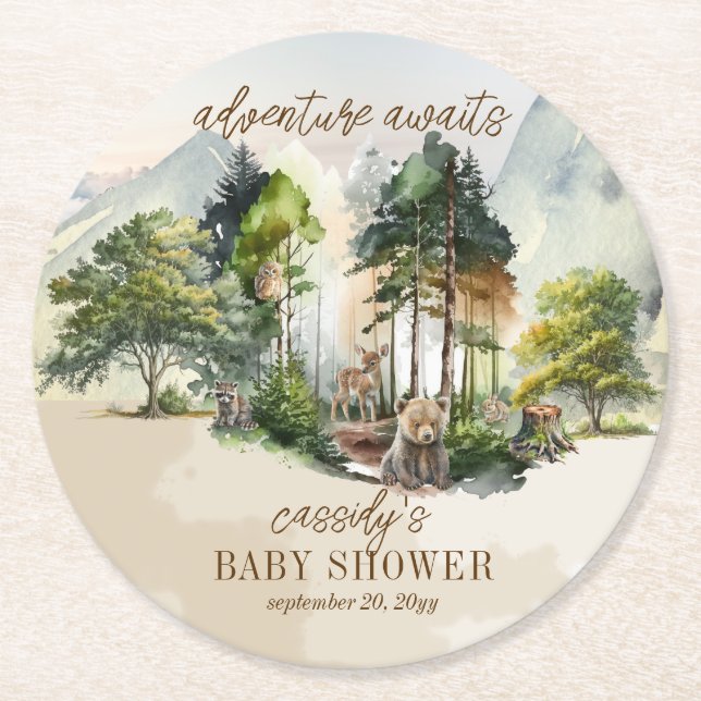 Posavasos Redondo De Papel La aventura rústica de Woodland espera a su joven  (Anverso)