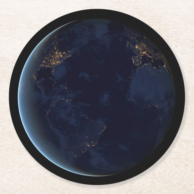 Posavasos Redondo De Papel La ciudad de la Tierra se ilumina de noche (Anverso)