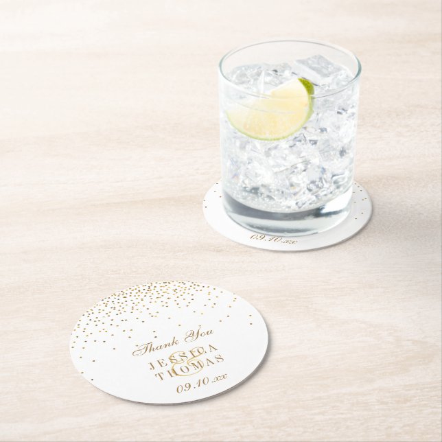 Posavasos Redondo De Papel La colección de Bodas Glam Gold Confetti (In situ)