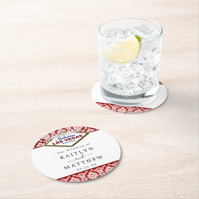 Posavasos Redondo De Papel La colección de Bodas Purpurinas Damask Las Vegas (In situ)