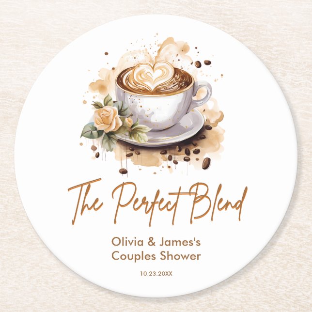 Posavasos Redondo De Papel La Combinación Perfecta de Café para Bodas de Pare (Anverso)