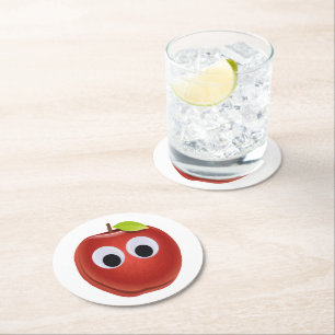 Posavasos Redondo De Papel La divertida Manzana Roja con los ojos en Google