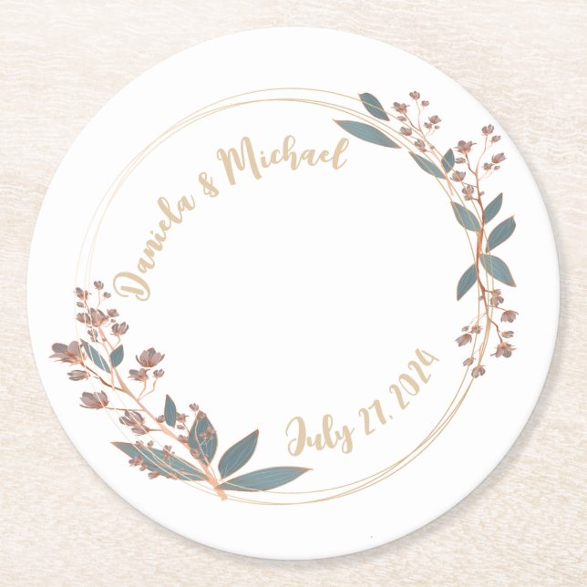 Posavasos Redondo De Papel La Elegante Montaña De Bar Bride Y Groom Boda (Anverso)