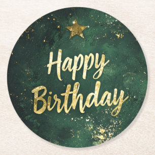 Posavasos Redondo De Papel La elegante montaña de papel de cumpleaños verde y