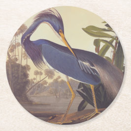 Posavasos Redondo De Papel La garza de Luisiana de Audubon o la garza tricolo