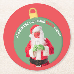 Posavasos Redondo De Papel La mano SANTA-tizer Santa Claus 2020
