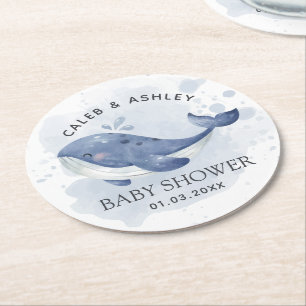 Posavasos Redondo De Papel La montaña rusa de Baby Shower de ballenas náutica