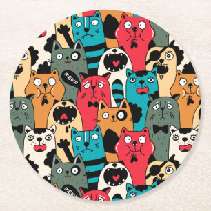 Posavasos Redondo De Papel La multitud de gatos