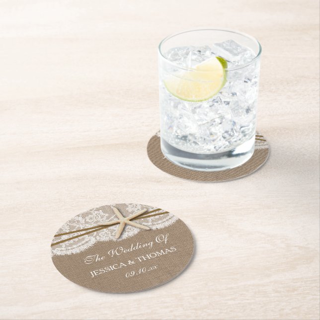 Posavasos Redondo De Papel La Rustic Starfish Beach Wedding (In situ)