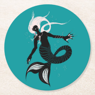 Posavasos Redondo De Papel La sirena gótica la creatura del mar de fantasía o