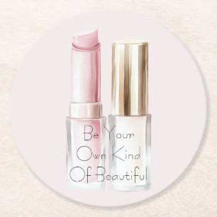 Posavasos Redondo De Papel Labial Rosa Blanco Esmalte de Uñas Marfil